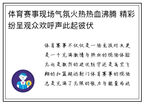 体育赛事现场气氛火热热血沸腾 精彩纷呈观众欢呼声此起彼伏